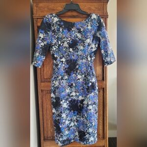 ERDEM MELANIE SCOOPBACK BLUE FLORAL MIDI DRESS US 6 NWOT